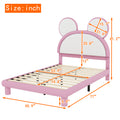 Full Size Upholstered Platform Bed With Cartoon Ears Shaped Headboard And Led, White&Pink Box Spring Not Required Full White Pink Bedroom Bed Frame Faux Leather Upholstered