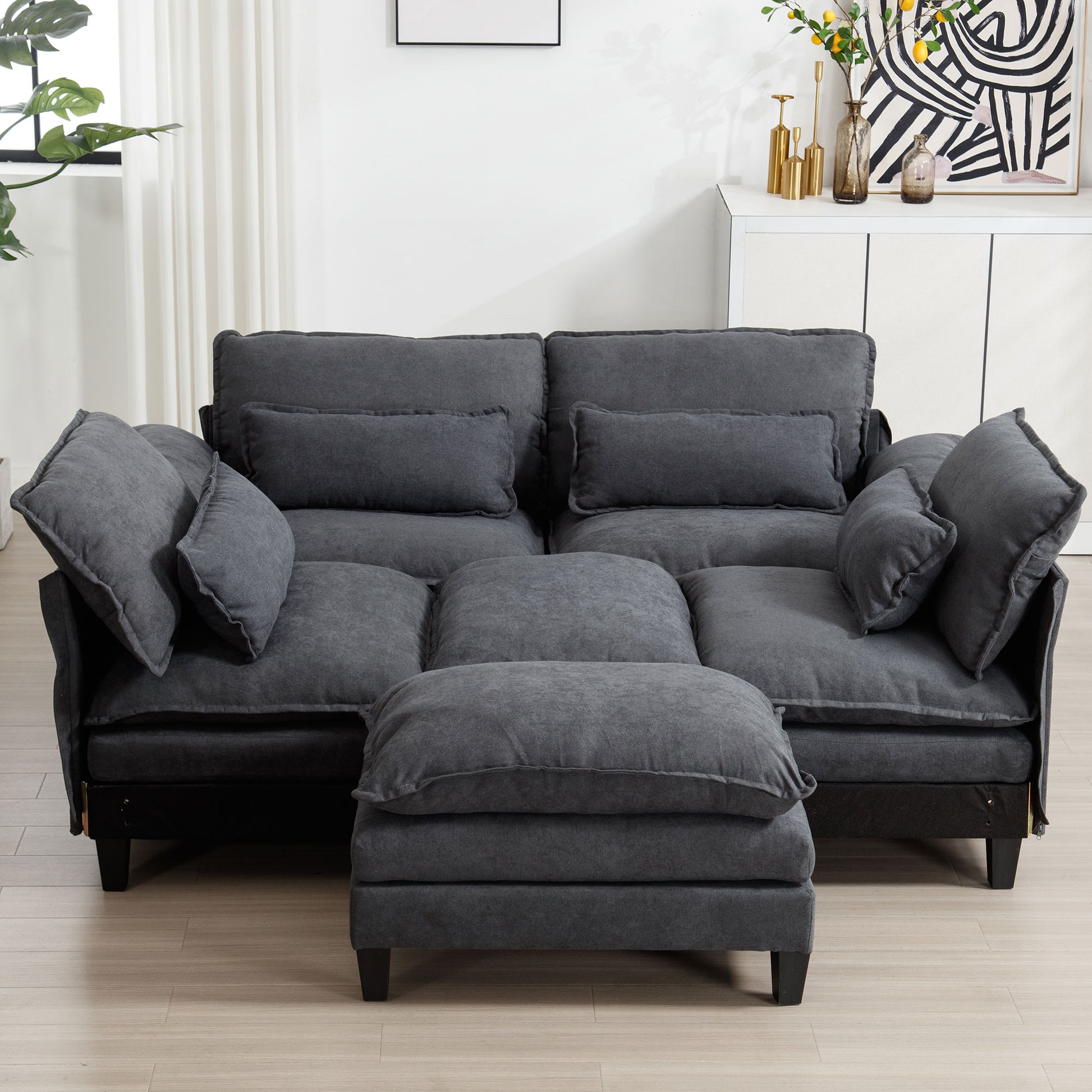 154.8" Oversized Modular Sofaice Velvet Large U Shaped Couch Comfy Upholstered 4 Seat Sofa With 2 Ottoman, 4 Lumbar Pillow, Deep Seat Couch For Living Room Dark Gray Primary Living Space Modern Foam Polyester 6 Seat