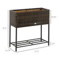 Outsunny Raised Garden Bed, Elevated Planter Box With Rattan Wicker Look, Tool Storage Shelf, Portable Design For Herbs, Vegetables, Flowers, Brown Brown Rattan