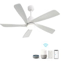 52 Inch Modern With Dimmable Led Light 5 Solid Wood Blades Remote Control Reversible Dc Motor With Smart App Control White Metal & Wood