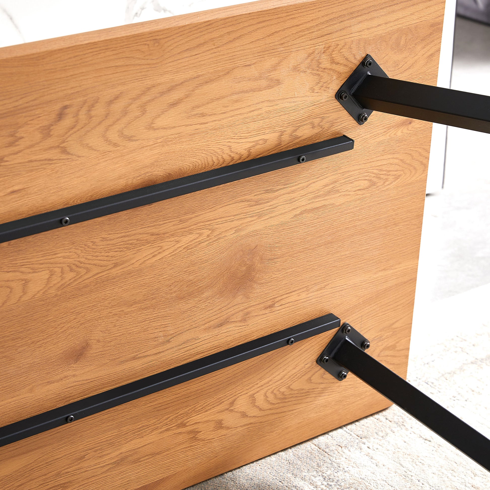 Modern Design Rectangle Mdf Restaurant Wooden Dining Table With Metal Frame Walnut Brown Triangular Dining Room Modern Floor Mount Kitchen & Dining Tables Mdf