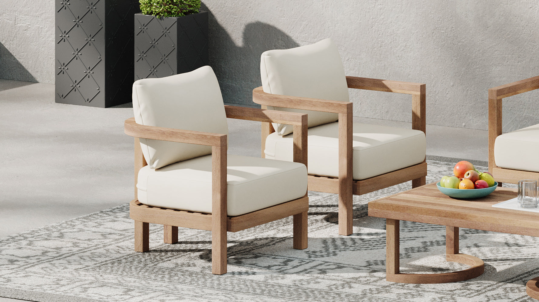 Set Of 2 Outdoor Acacia Wood Patio Club Chair, Patio Furniture,Waterproof Thick Cushion Deep Seating For Porch, Garden, Backyard, Balcony, Weight Capacity 400Lbs, Brown Wash, Beige Cushion Yes Deep Seating Brown Beige Garden & Outdoor 2 Person Seating