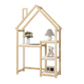 House Shaped Wooden Writing Desk,Kids Study Table,Bookshelf & Toy Storage,Natural Twin Natural American Design Pine