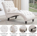 Upholstered Chaise Lounge With Solid Wood Legs, Support Pillow For Bedroom, Living Room, Office Beige Wood Fabric
