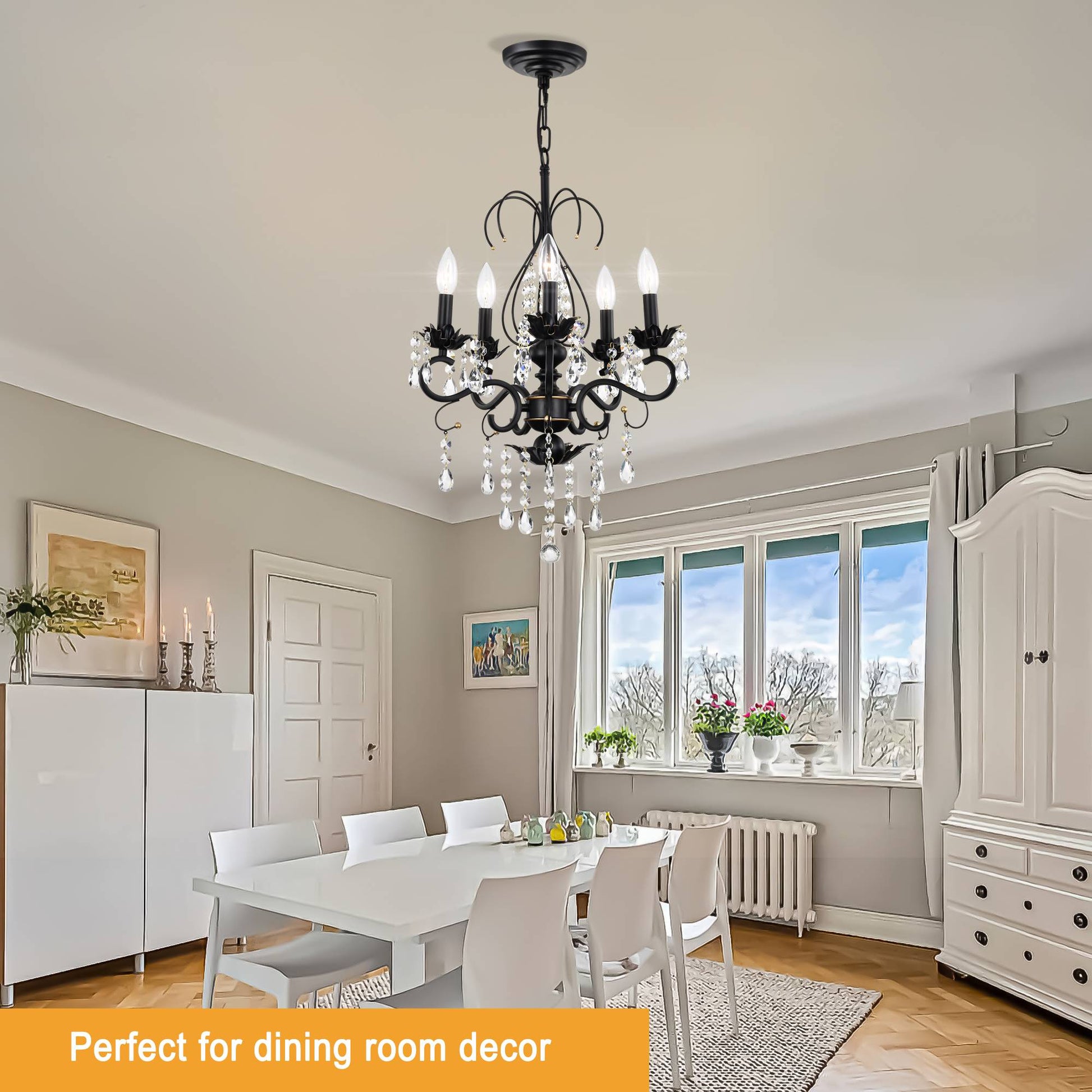 Classic Vintage Crystal Candle Chandeliers Lighting, 5 Lights Pendant Ceiling Fixture Lamp 5*E12*Max40W, No Include Bulb Chandelier For Living Room Dining Room Bedroom Hall Balcony Matte Black Gold Matte Black American Design,Luxury,Modern,Vintage Metal