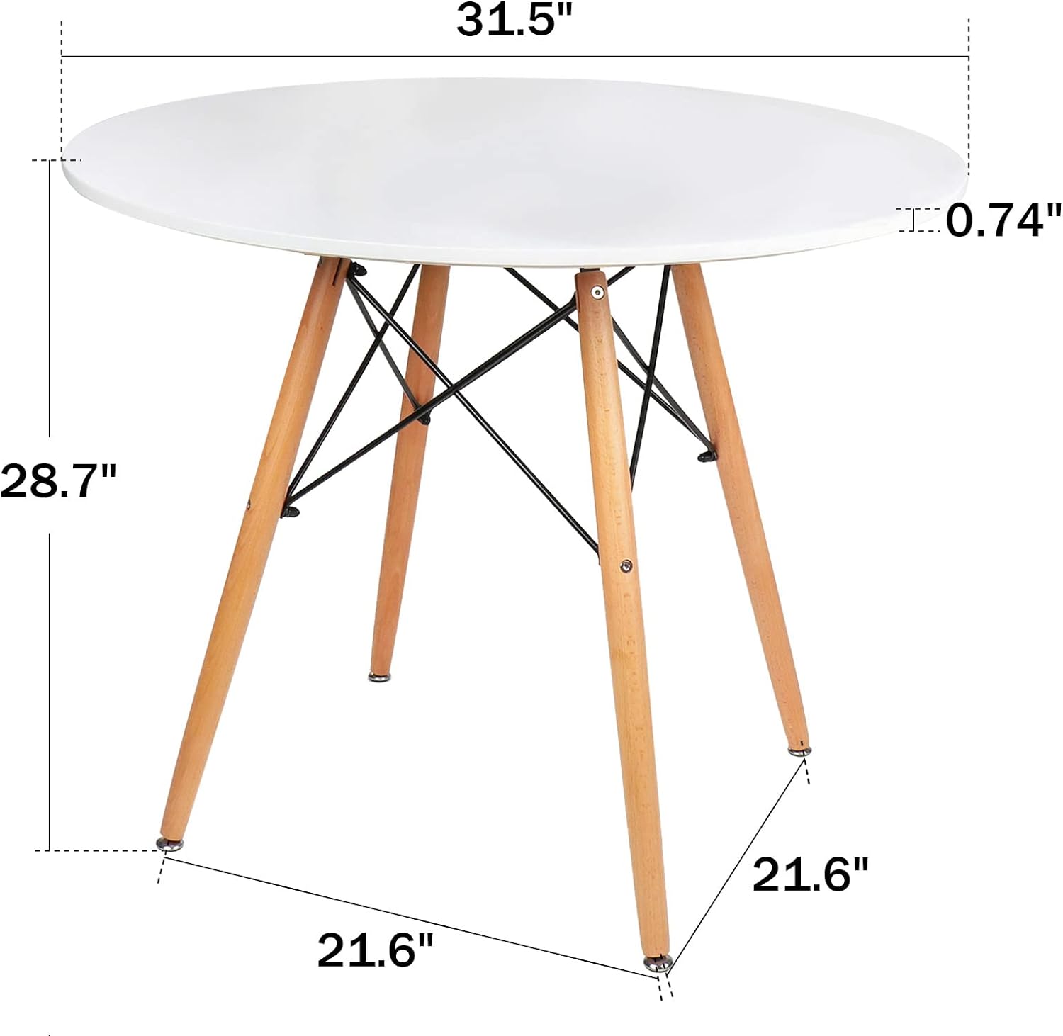 31.5" Round Dining Table Kitchen Table White Dining Table With White Mdf Desktop And Solid Wood Legs .Modern Style Coffee Table Leisure Dining Room Round Table For Kitchen Living Room White Kitchen Round Mdf