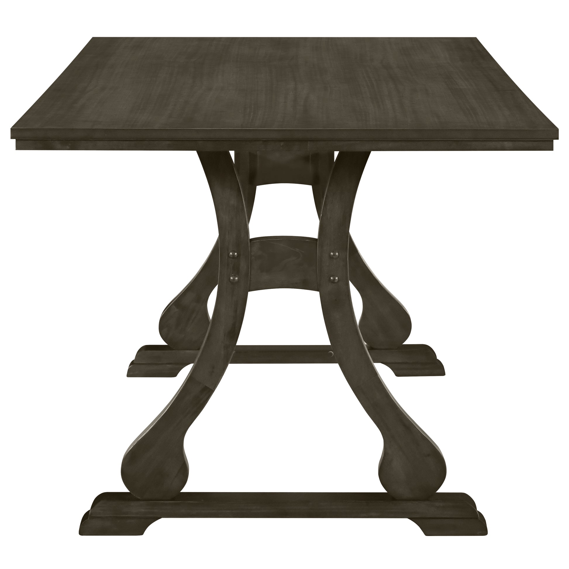 Retro 7 Piece Trestle Dining Table Set With Upholstered Dining Chairs, Smooth Dining Backs For Dining Room, Living Room, Kitchen, Gray Upholstered Chair Wood Gray Seats 6 Wood Dining Room Solid Wood Rubberwood Trestle Rectangular Foam Dining Table With