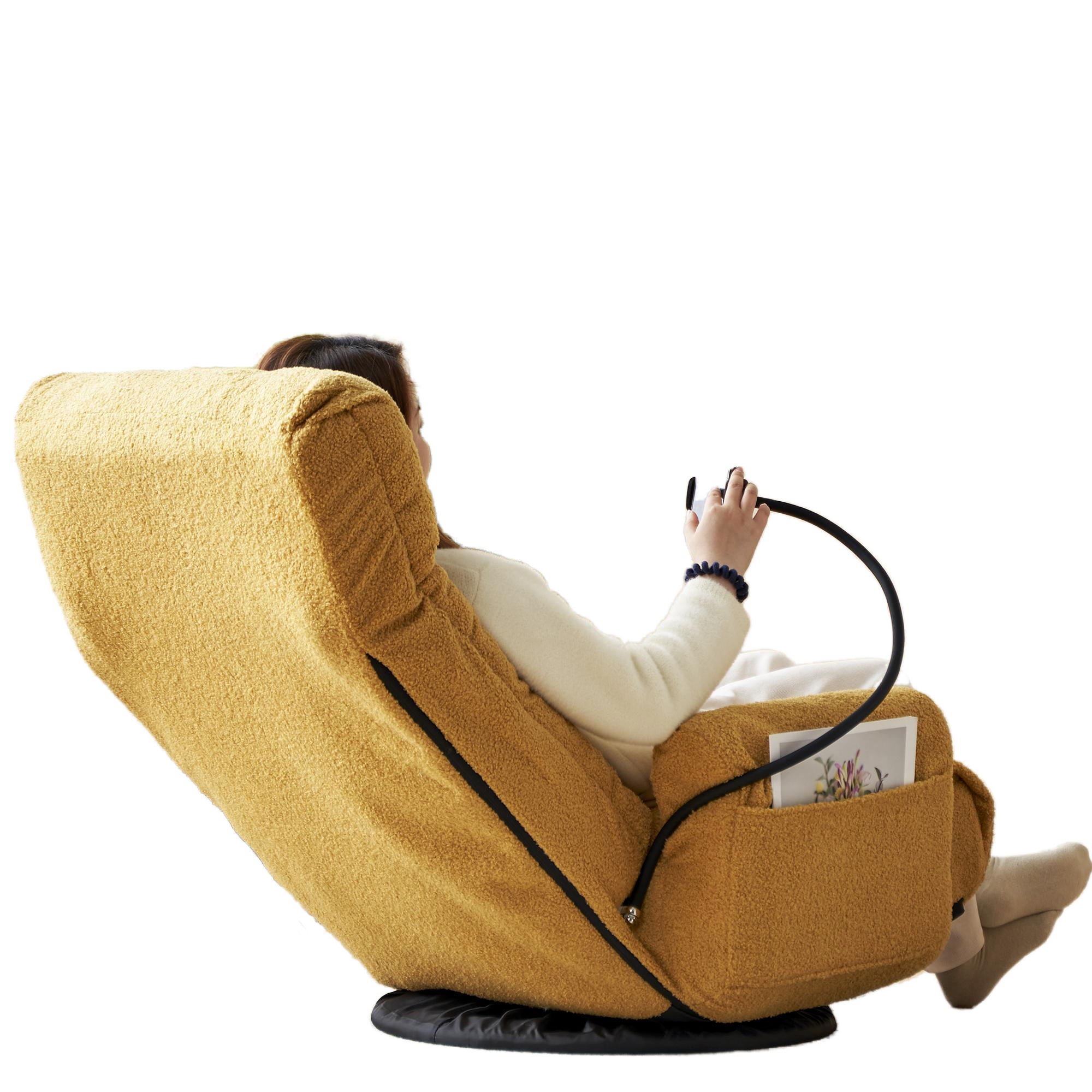 Adjustable Head And Waist, Game Chair, Lounge Chair In The Living Room, 360 Degree Rotatable Sofa Chair,Rotatable Seat Leisure Chair Deck Chair Yellow Metal Soft Cotton Metal