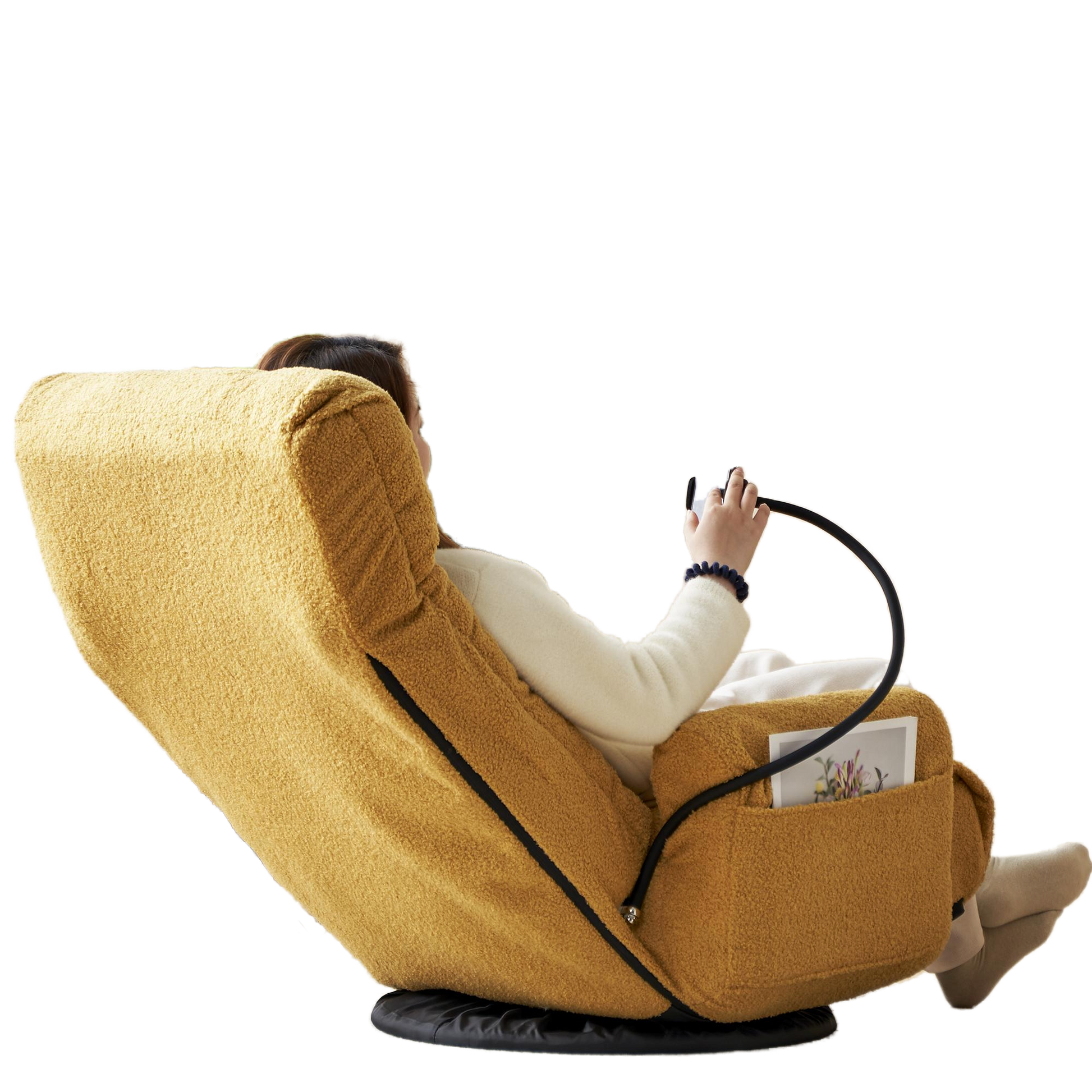 Adjustable Head And Waist, Game Chair, Lounge Chair In The Living Room, 360 Degree Rotatable Sofa Chair,Rotatable Seat Leisure Chair Deck Chair Yellow Metal Soft Cotton Metal