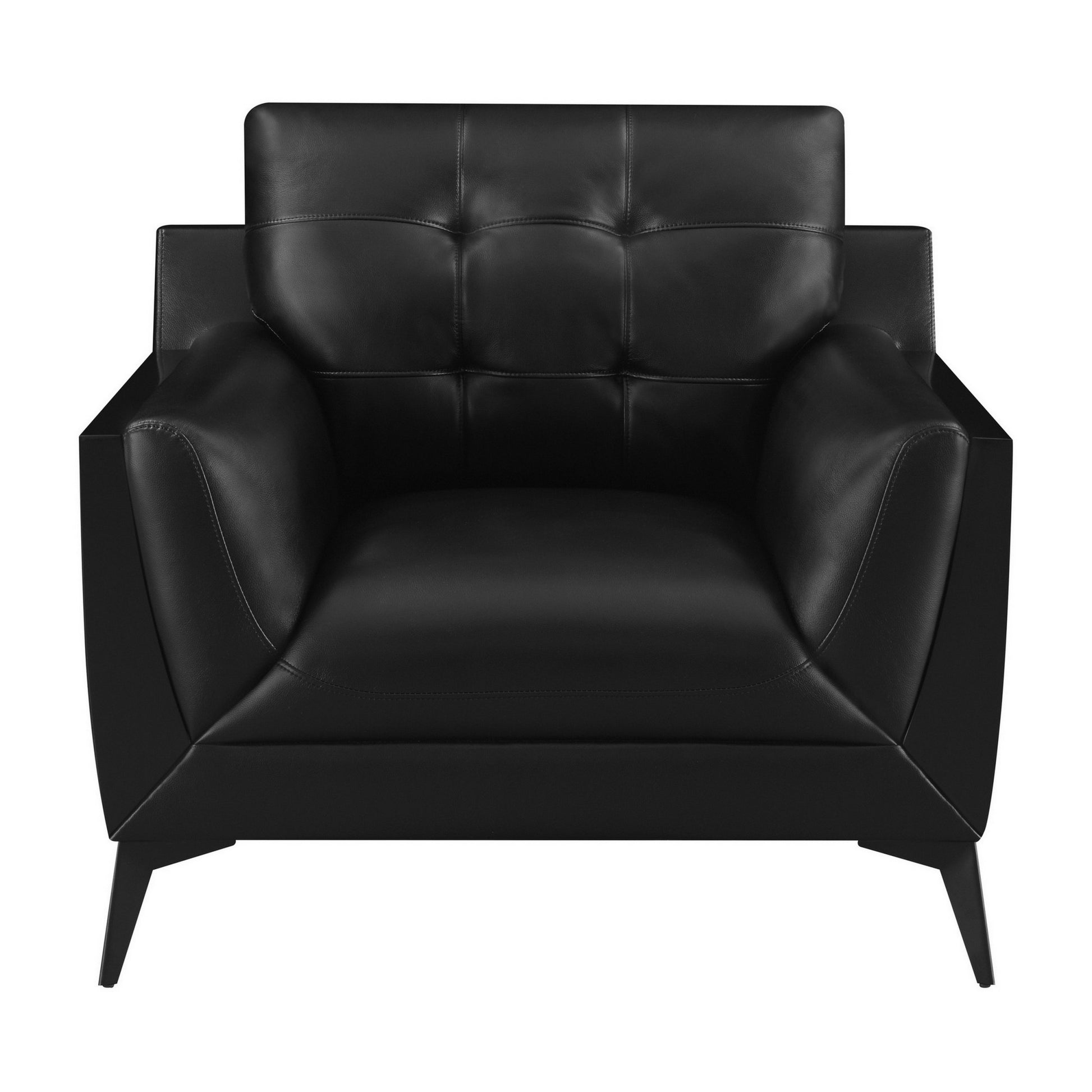 41 Inch Modern Accent Chair, Double Track Arms, Foam Cushioning, Black Black Wood