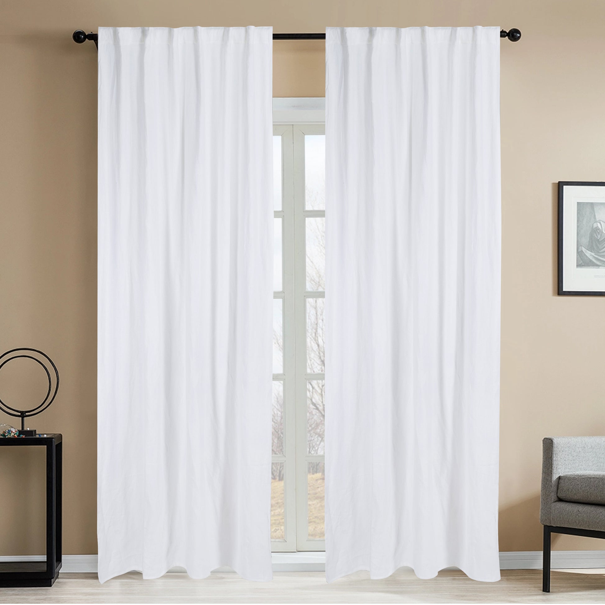 Newport Cotton Lining Window Curtains For Bedroom, Linen Curtains For Living Room, 84 Inches Long Curtains For Living Room, Soft White Soft White Linen