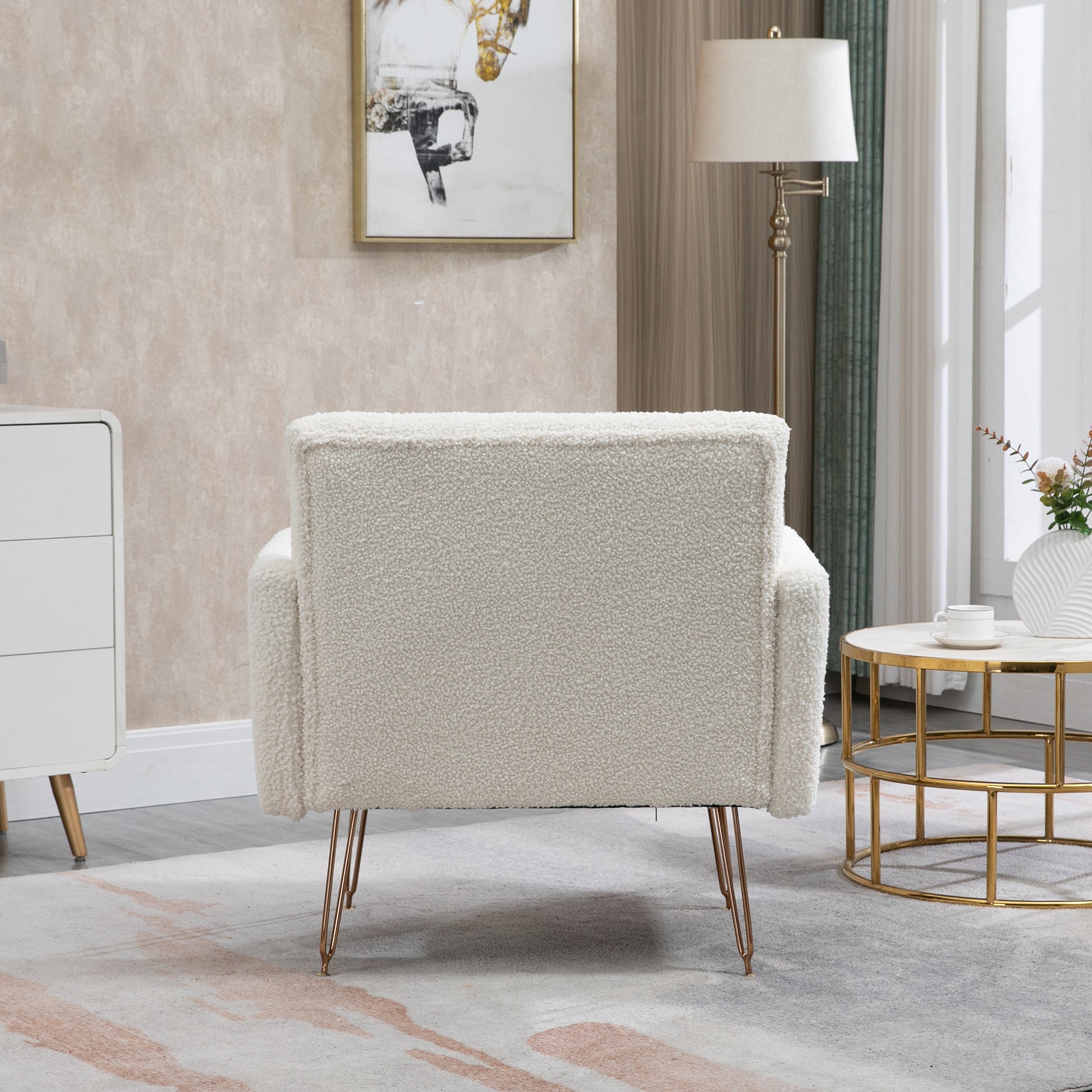 Coolmore Armchair Single Sofa Modern Tufted Upholstered Side Reading Chairs With Arm And Gold Metal Leg For Living Room Bedroom White Teddy White Teddy Foam Teddy