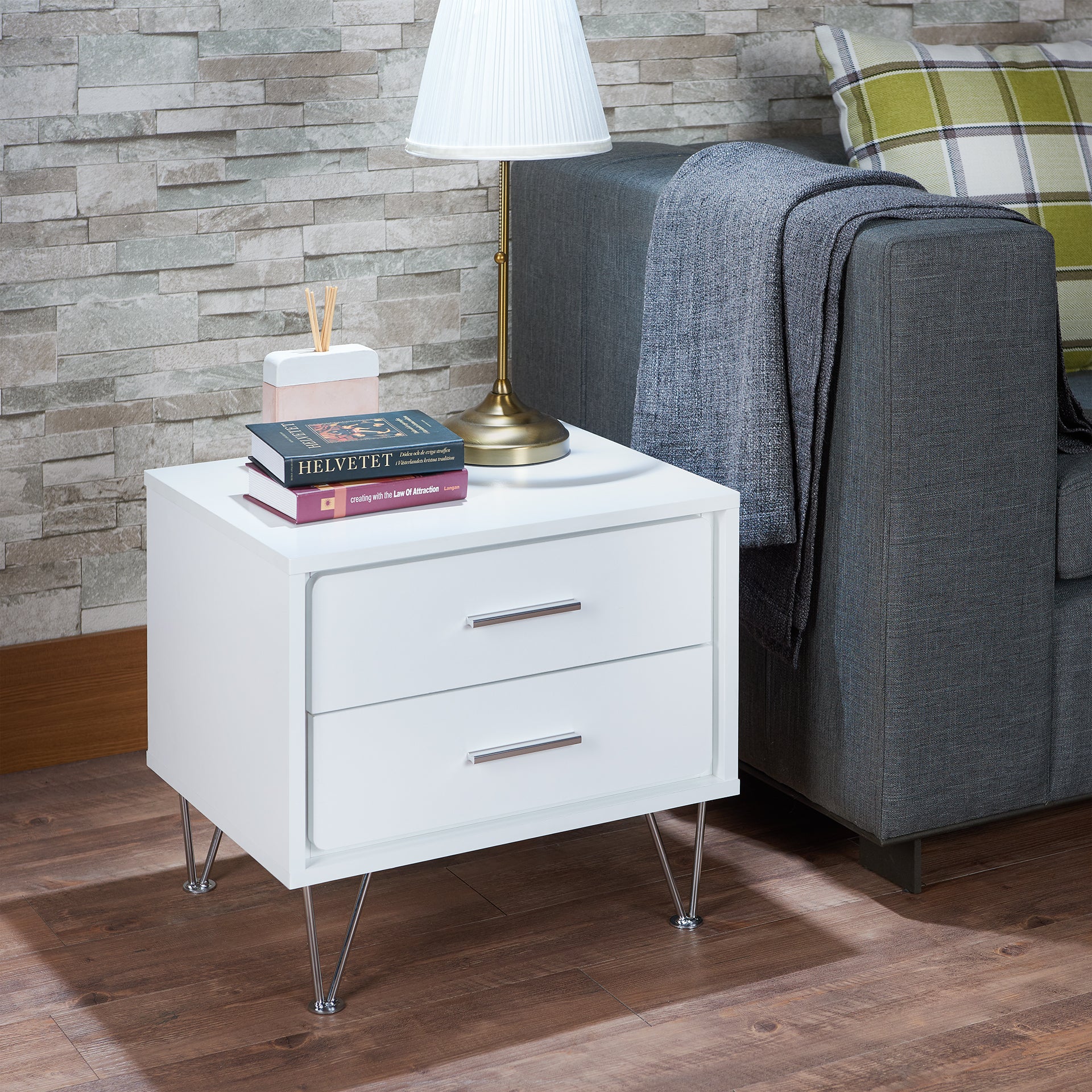 Deoss White Finish Accent Table White Mdf,Metal