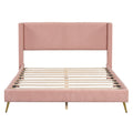 Queen Size Corduroy Platform Bed With Metal Legs, Pink Old Sku:Wf300238Aah Queen Pink Corduroy