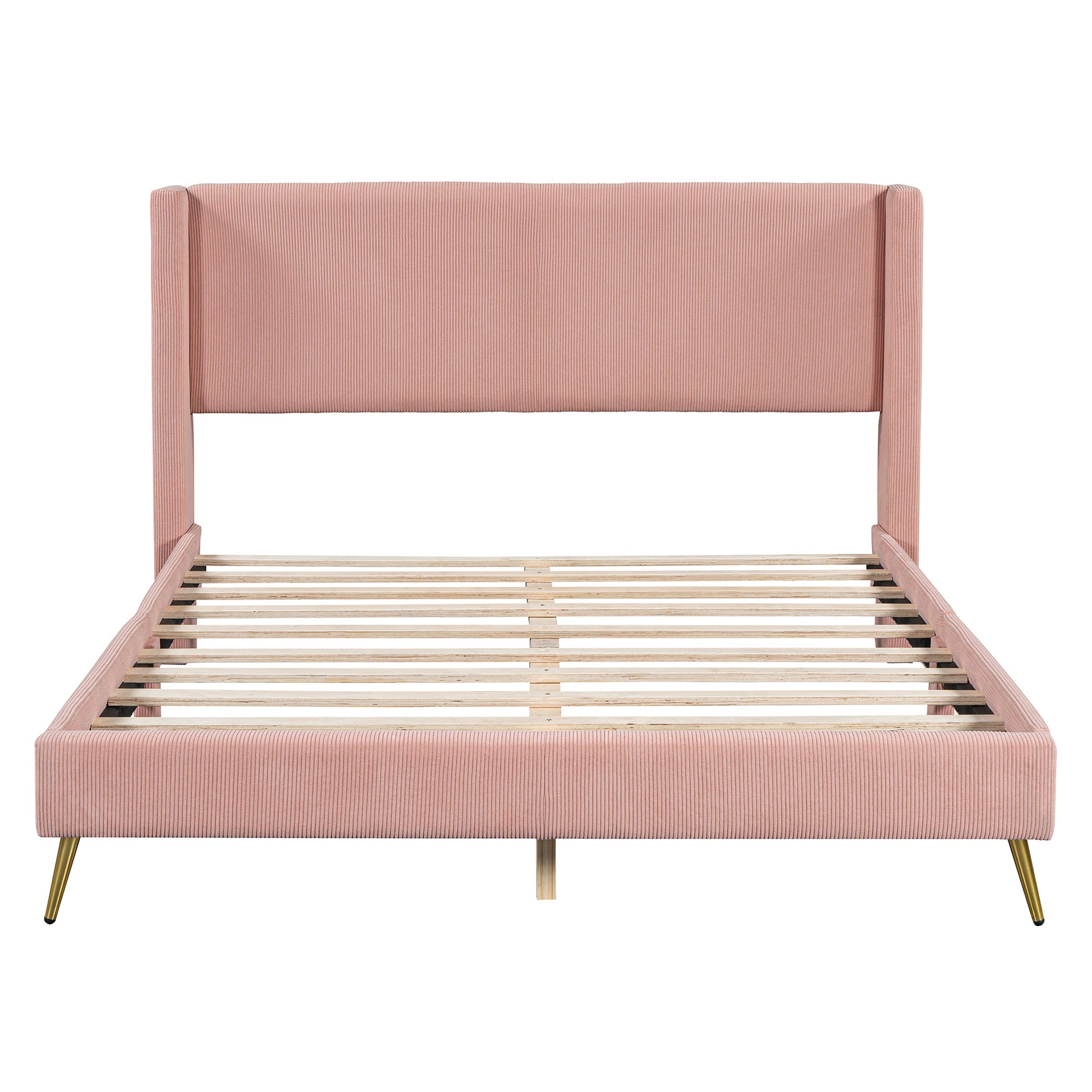 Queen Size Corduroy Platform Bed With Metal Legs, Pink Old Sku:Wf300238Aah Queen Pink Corduroy