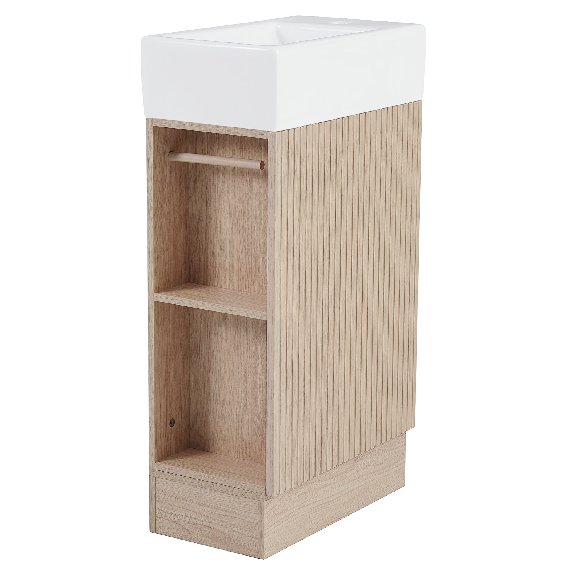 18.6" Bathroom Vanity With Sink, Bathroom Vanity Cabinet With Two Tier Shelf, Left Or Right Orientation, Natural Natural Mdf
