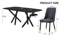 1 Table And 8 Chairs Set.A Rectangular Dining Table With A Imitation Marble Black Table Top And Black Metal Legs.Paired With 8 Chairs With Pu Leather Seat Cushion And Black Metal Legs.F 1538,C 007 Black Glass Metal