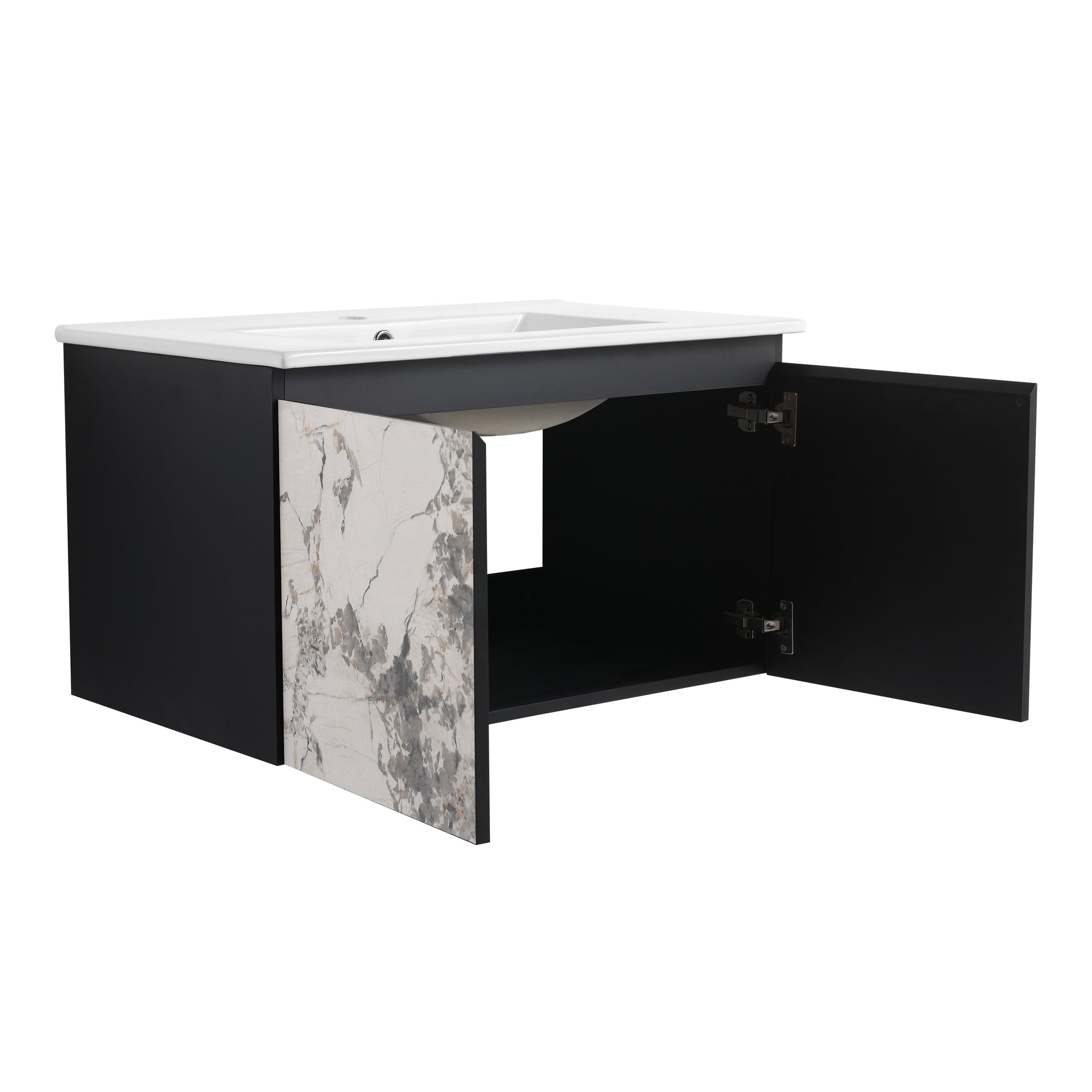 30'' Floating Wall Mounted Bathroom Vanity With Ceramics Sink & Soft Close Cabinet Door, Kd Package Black Bathroom Modern Plywood