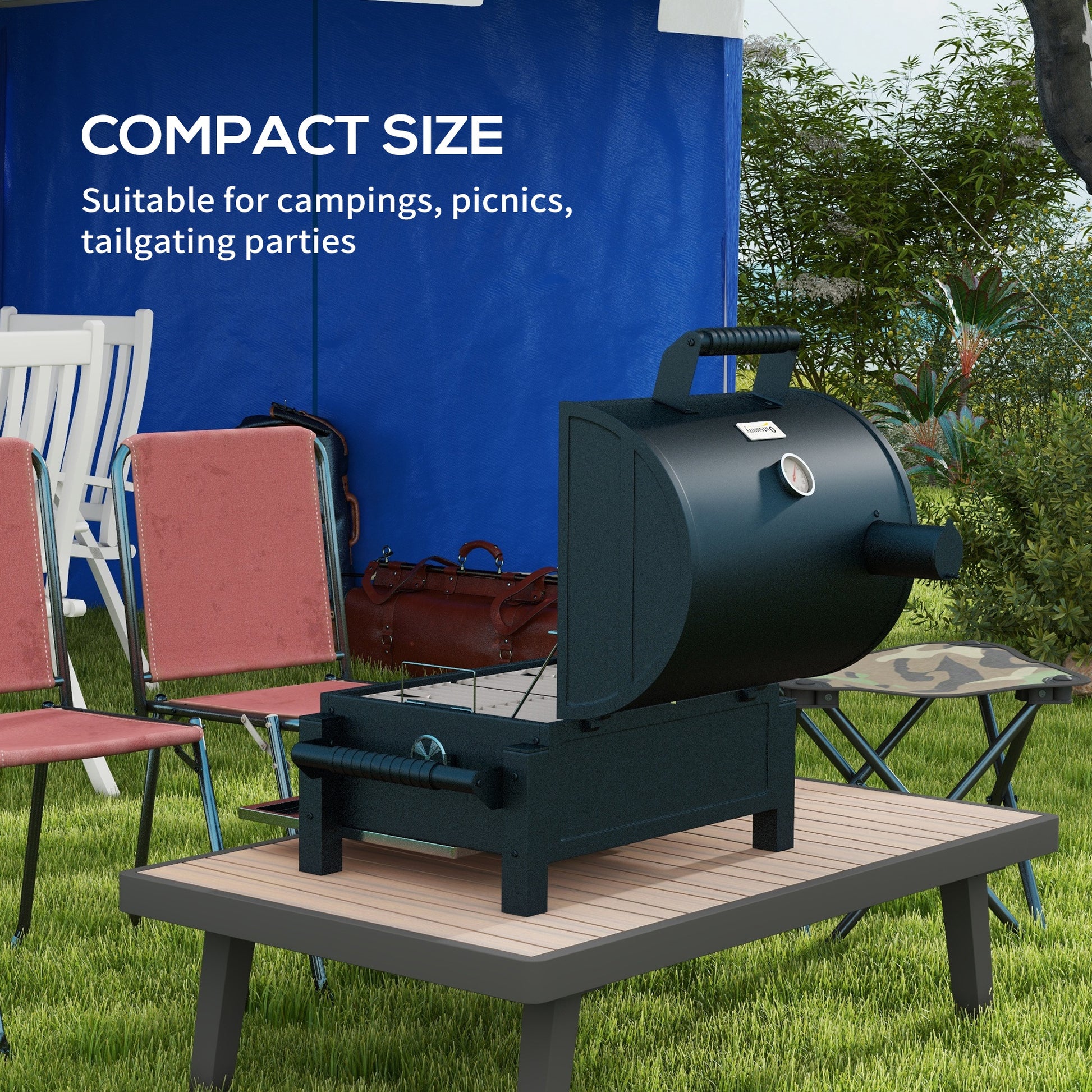 Outsunny Charcoal Bbq Grill With 235 Sq.In. Cooking Area, Tabletop Outdoor Barbecue With Ash Catcher And Built In Thermometer For Patio, Backyard, Camping, Picnic, Black Black Steel