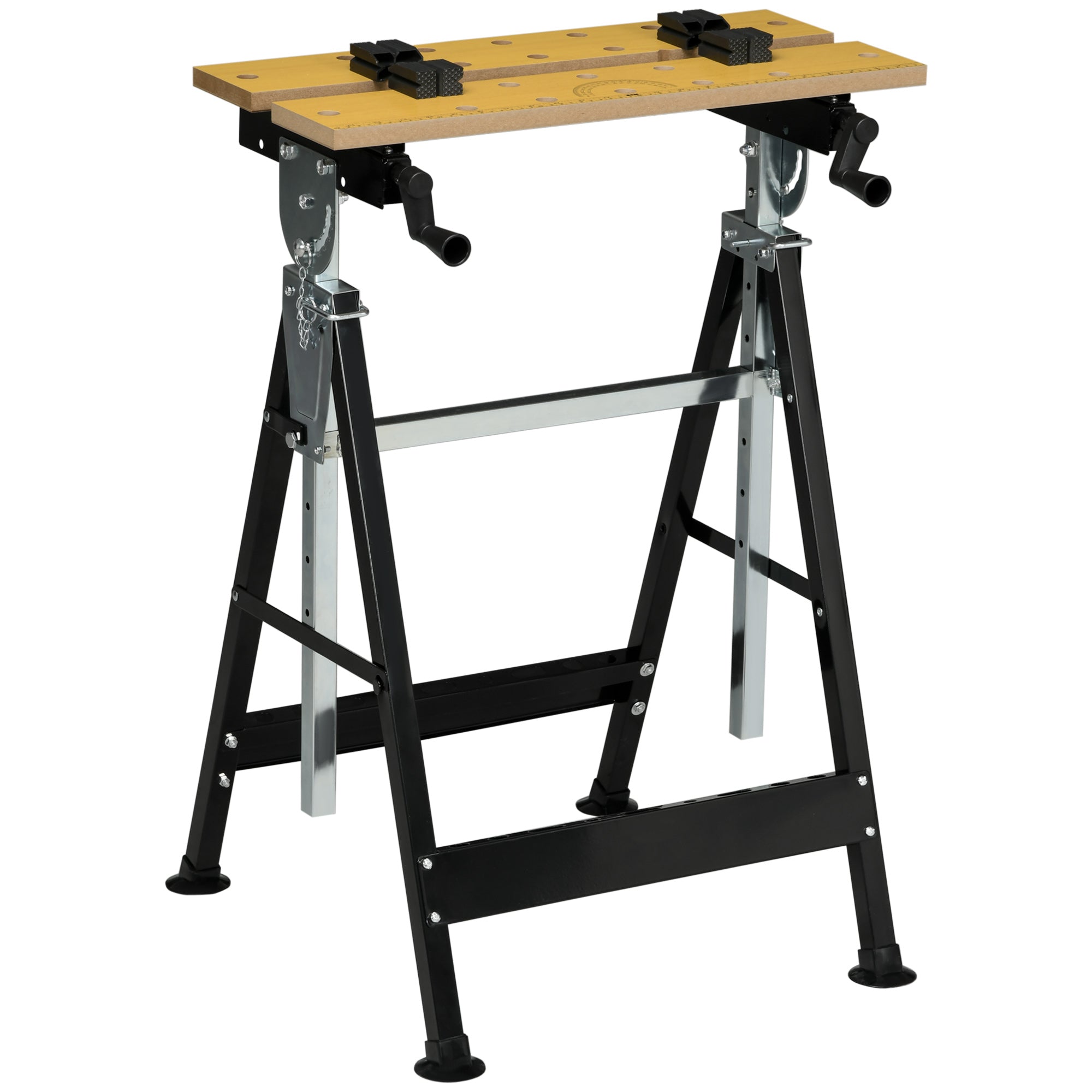 Homcom Work Bench Tool Stand With Adjustable Height And Angle, Carpenter Saw Table With 4 Clamps, Steel Frame, 220Lbs Capacity Natural Wood Mdf Iron