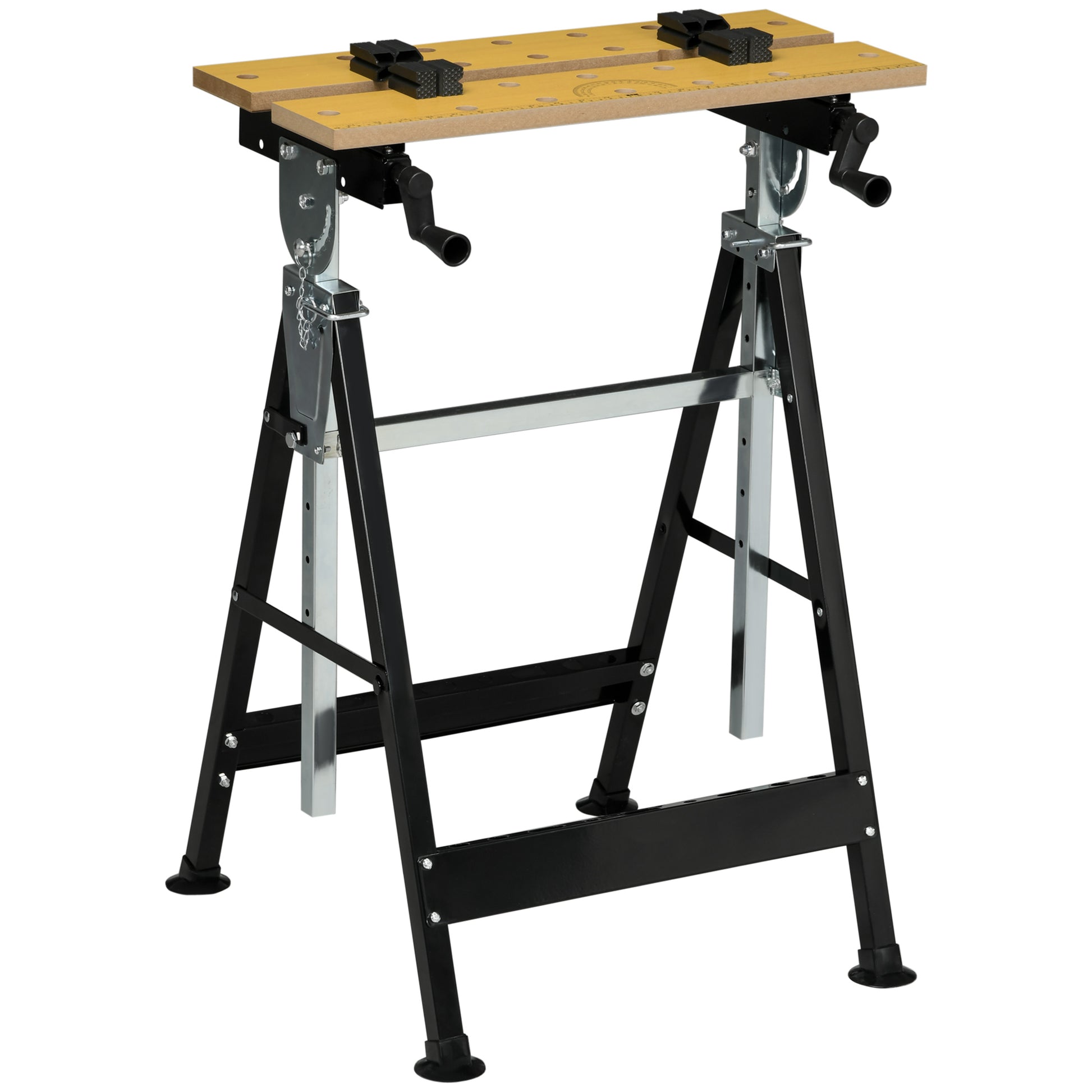 Homcom Work Bench Tool Stand With Adjustable Height And Angle, Carpenter Saw Table With 4 Clamps, Steel Frame, 220Lbs Capacity Natural Wood Mdf Iron