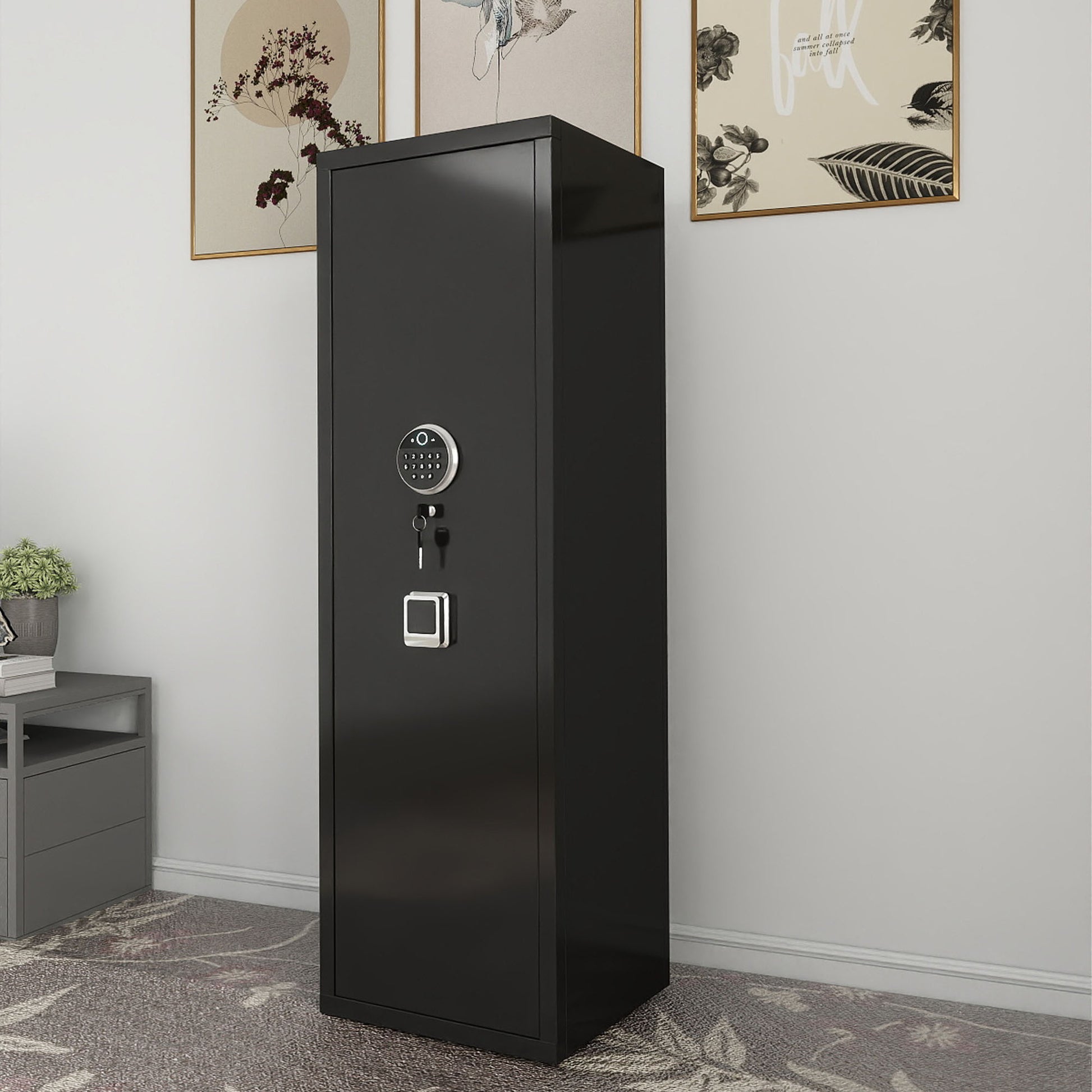 Gun Safes For Home Rifle And Pistols, Fingerprint Electronic Safe With Quick Access, Detachable Partition, No Assembly Required, Black Black Bedroom Classic Metal Metal