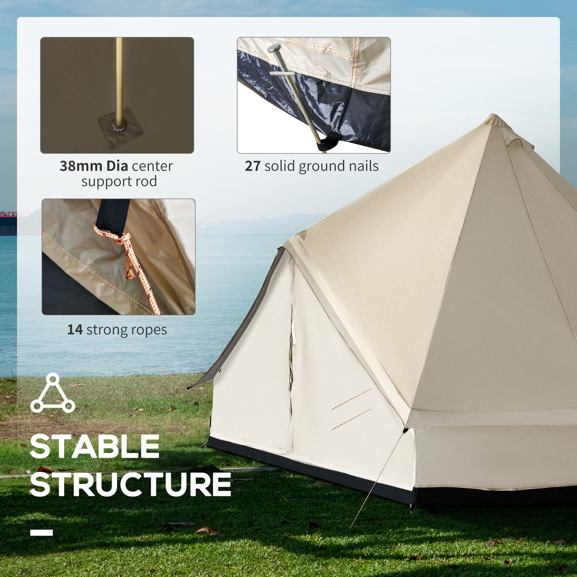Outsunny 10 Person Yurt Tent Glamping Bell Tent With Spacious Interior,Waterproof Design, For Family Outdoor Camping, 16' X 16' X 10' Beige Polyester