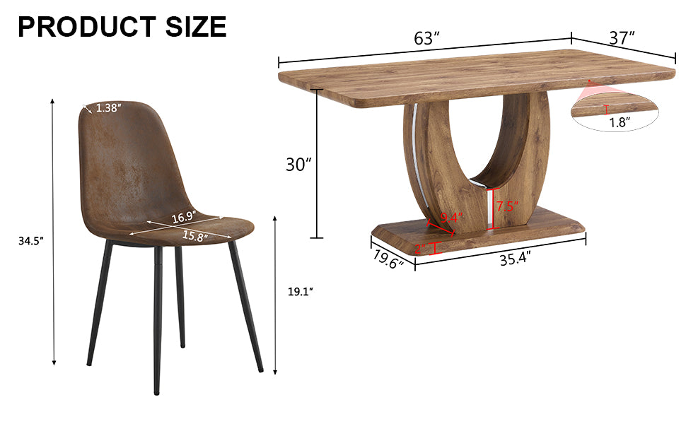 Table And Chair Set.Mdf Rectangular Dining Table, 6 Modern Medieval Style Restaurant Cushioned Side Chairs With With Soft Cushions And Black Metal Legs.Suitable For Restaurants, Living Rooms, Kitchen. Brown Seats 6 Mdf Metal