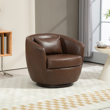 Upholstered Swivel Barrel Armchair With Storage Modern Living Room Side Chair For Bedroom Office Reading Spaces Pu Dark Brown Dark Brown Foam Upholstered
