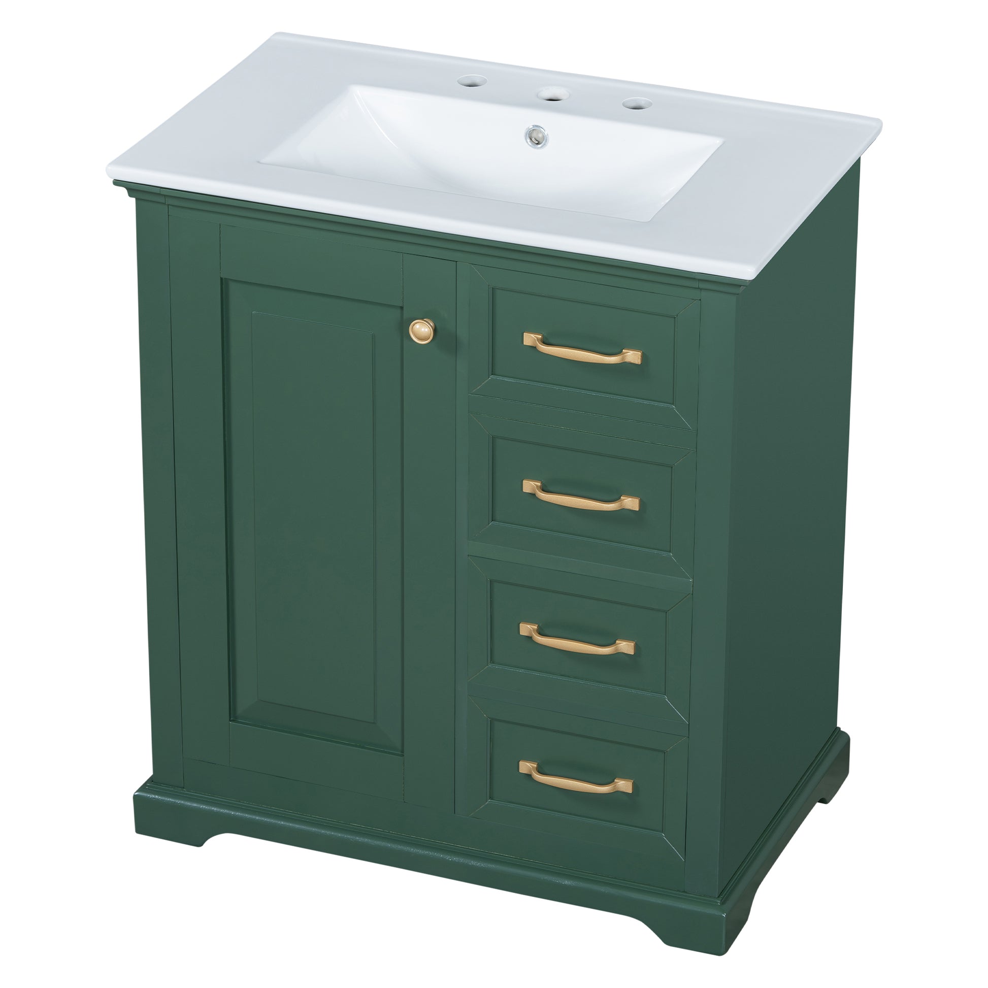 30" Bathroom Vanity With Sink, One Package, Green Bathroom Cabinet With Drawers, Solid Frame And Mdf Board Green Solid Wood Mdf