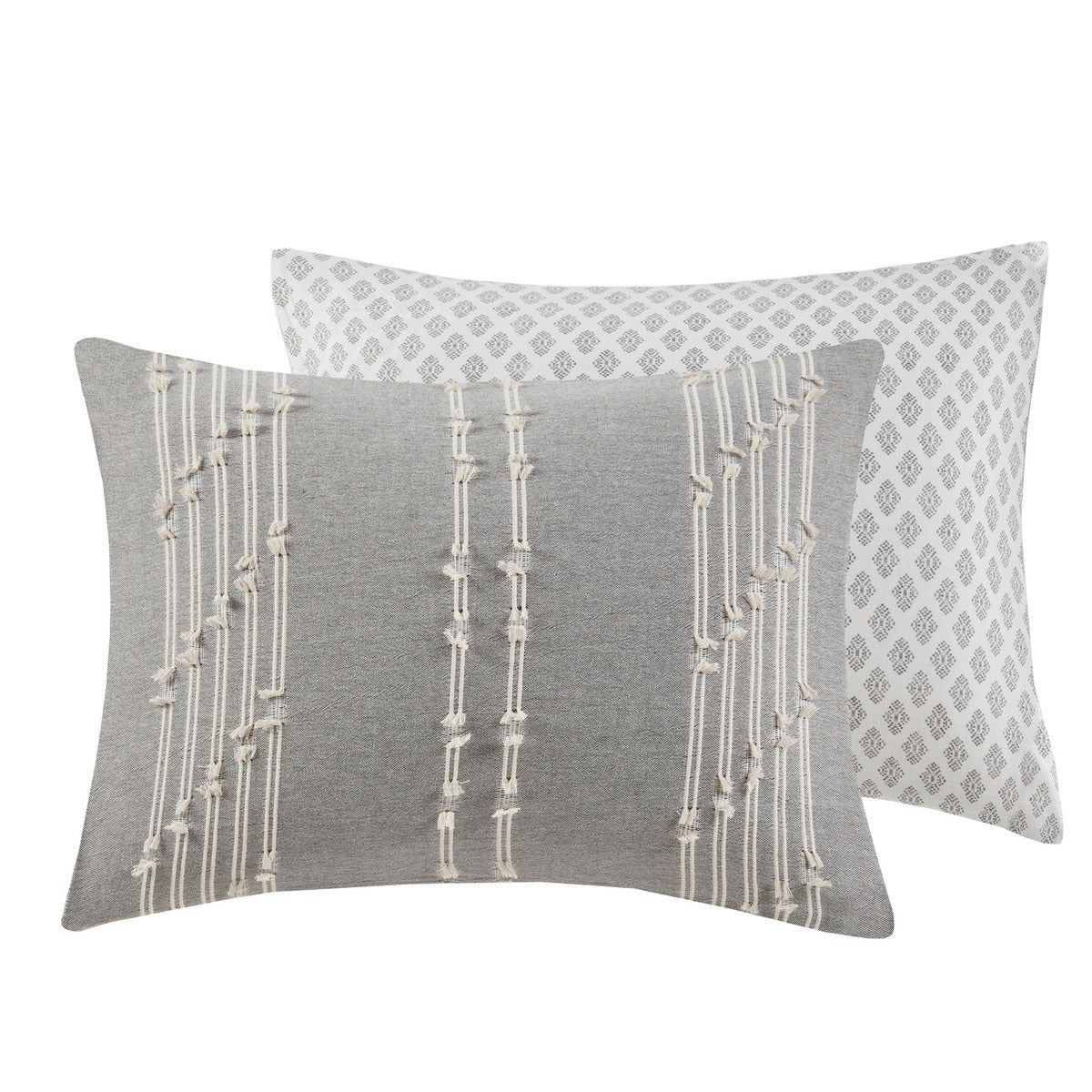 3 Piece Cotton Jacquard Comforter Set Gray Full Queen Queen Gray Cotton