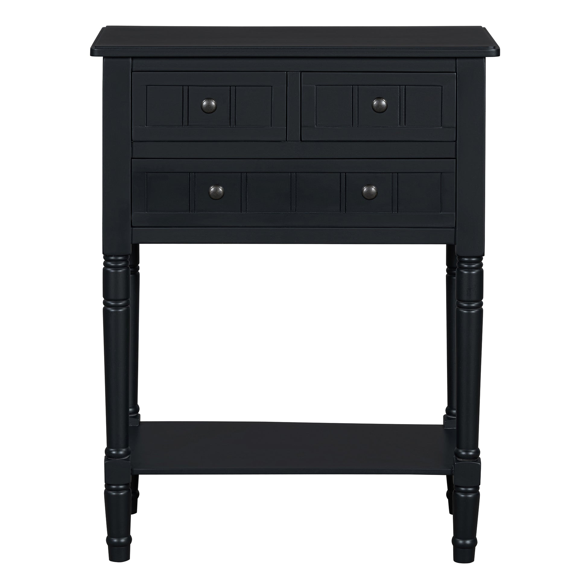 Narrow Console Table, Slim Sofa Table With Three Storage Drawers And Bottom Shelf Black Black Solid Wood Mdf