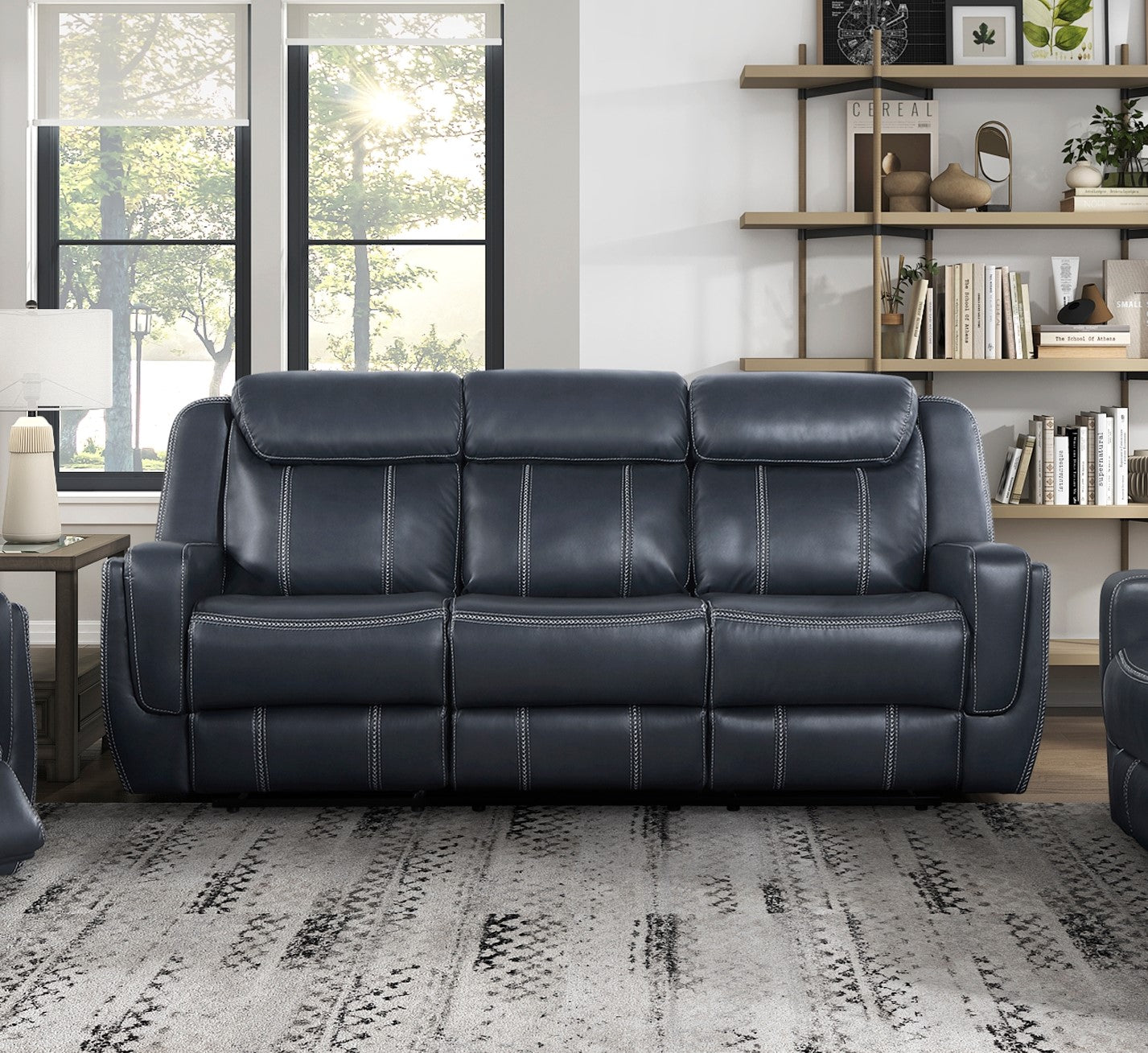 Modern Living Room Furniture 3Pc Reclining Sofa Set Bluefaux Leather Upholstery Sofa Loveseat Swivel Reclining Chair, Cup Holders, Power Outlets, Usb Ports Blue Faux Leather Wood Primary Living Space Modern Plywood,Solid Wood 6 Seat