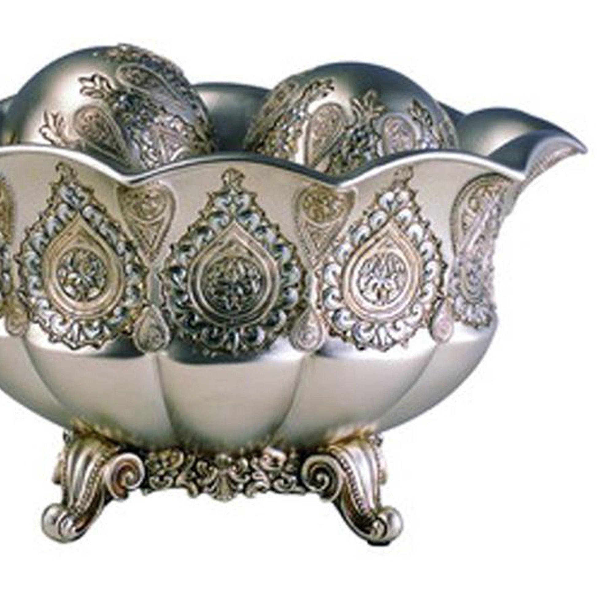 7" Tall Polyresin Decorative Bowl, Silver Royal Design Silver Polyresin