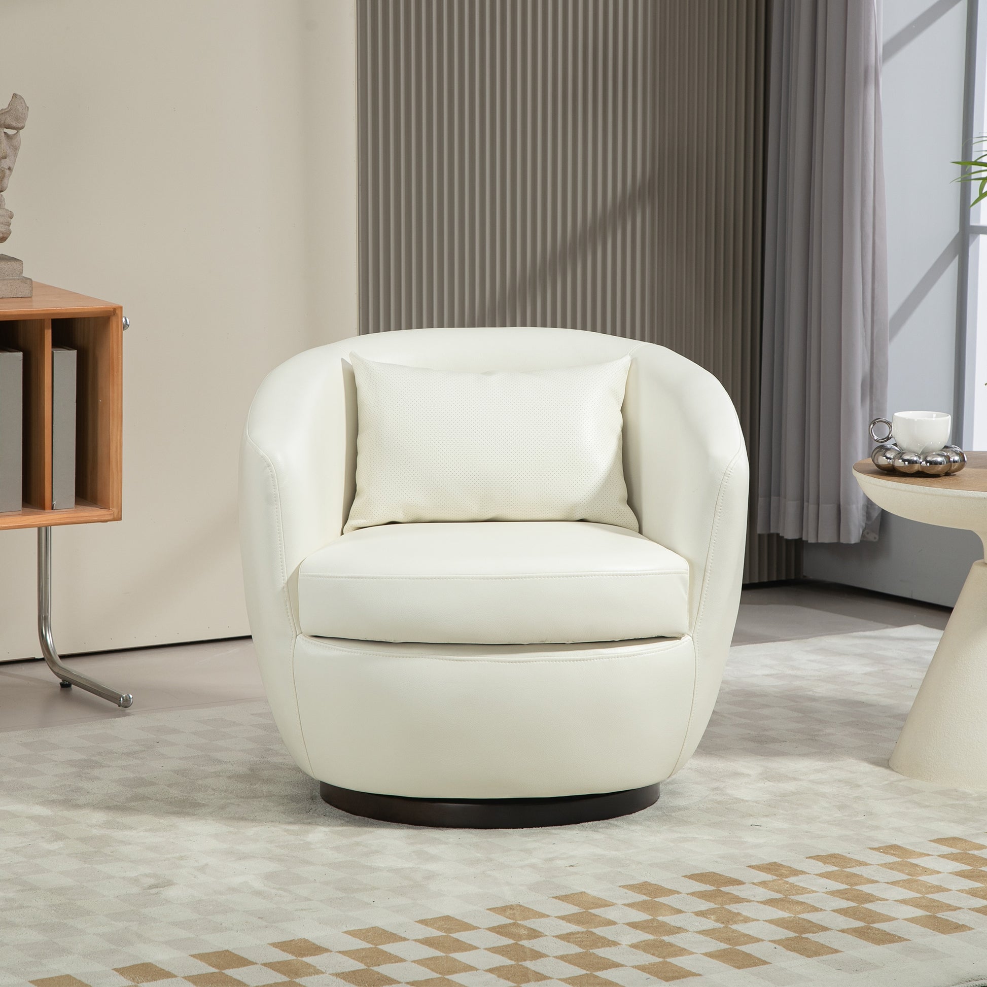 Upholstered Swivel Barrel Armchair With Storage Modern Living Room Side Chair For Bedroom Office Reading Spaces Pu Light Beige Light Beige Foam Upholstered