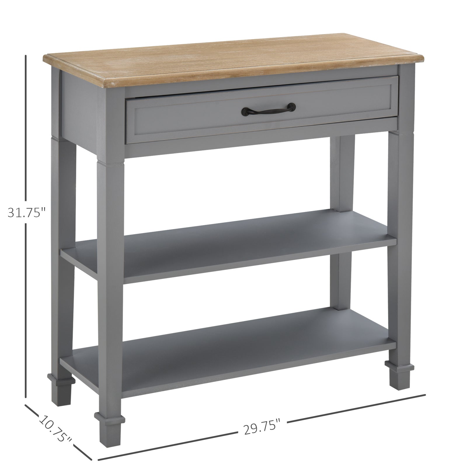 Homcom Modern Style Sofa Console Entry Hallway Table With Drawer And Shelves, Sturdy Build, And Large Storage, Grey Grey Mdf