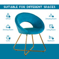 Modern Accent Velvet Chairs Set Of 2 Dining Chairs Single Sofa Comfy Upholstered Arm Chair Living Room Furniture Mid Century Leisure Lounge Chairs With Golden Metal Frame Legs Light Blue Velvet
