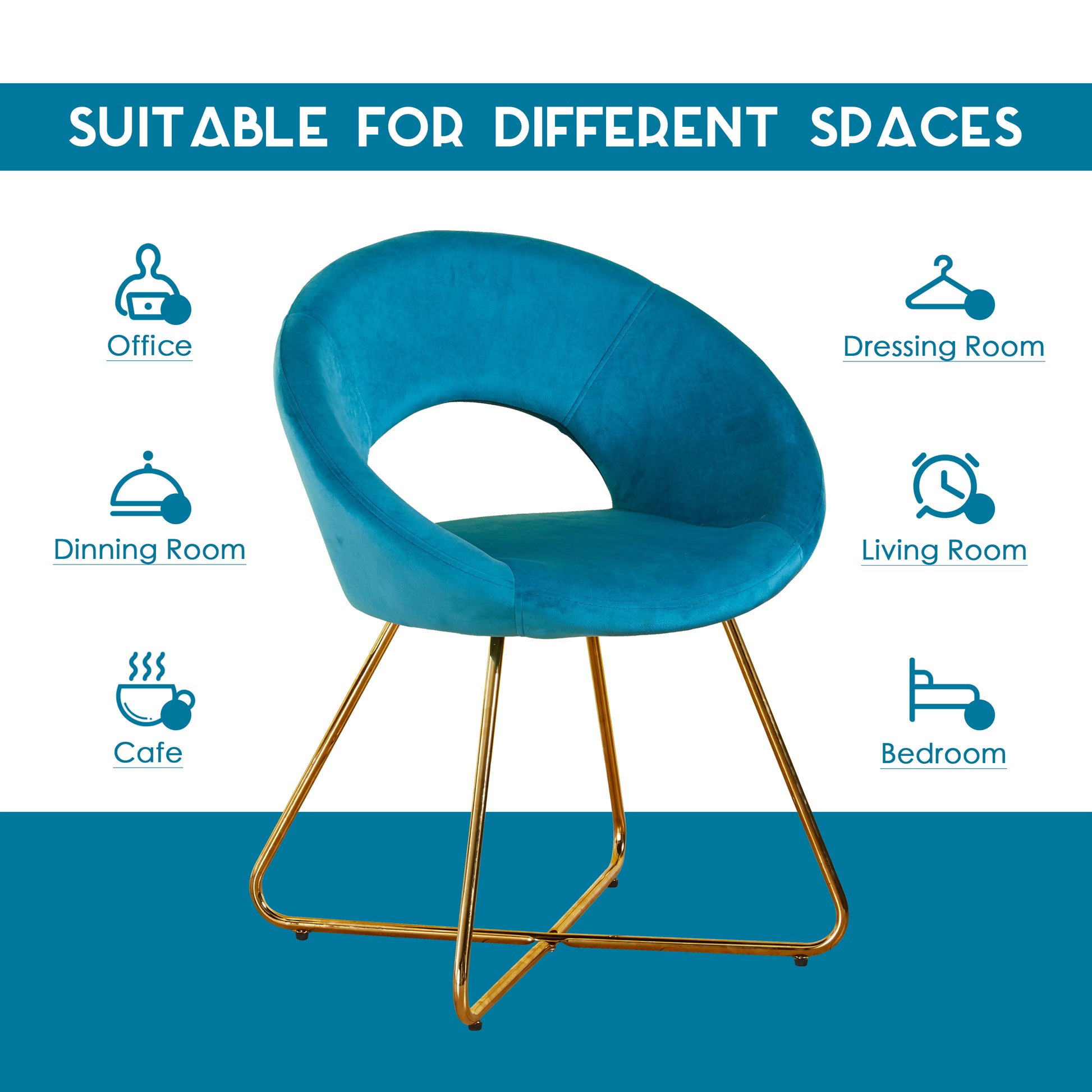 Modern Accent Velvet Chairs Set Of 2 Dining Chairs Single Sofa Comfy Upholstered Arm Chair Living Room Furniture Mid Century Leisure Lounge Chairs With Golden Metal Frame Legs Light Blue Velvet