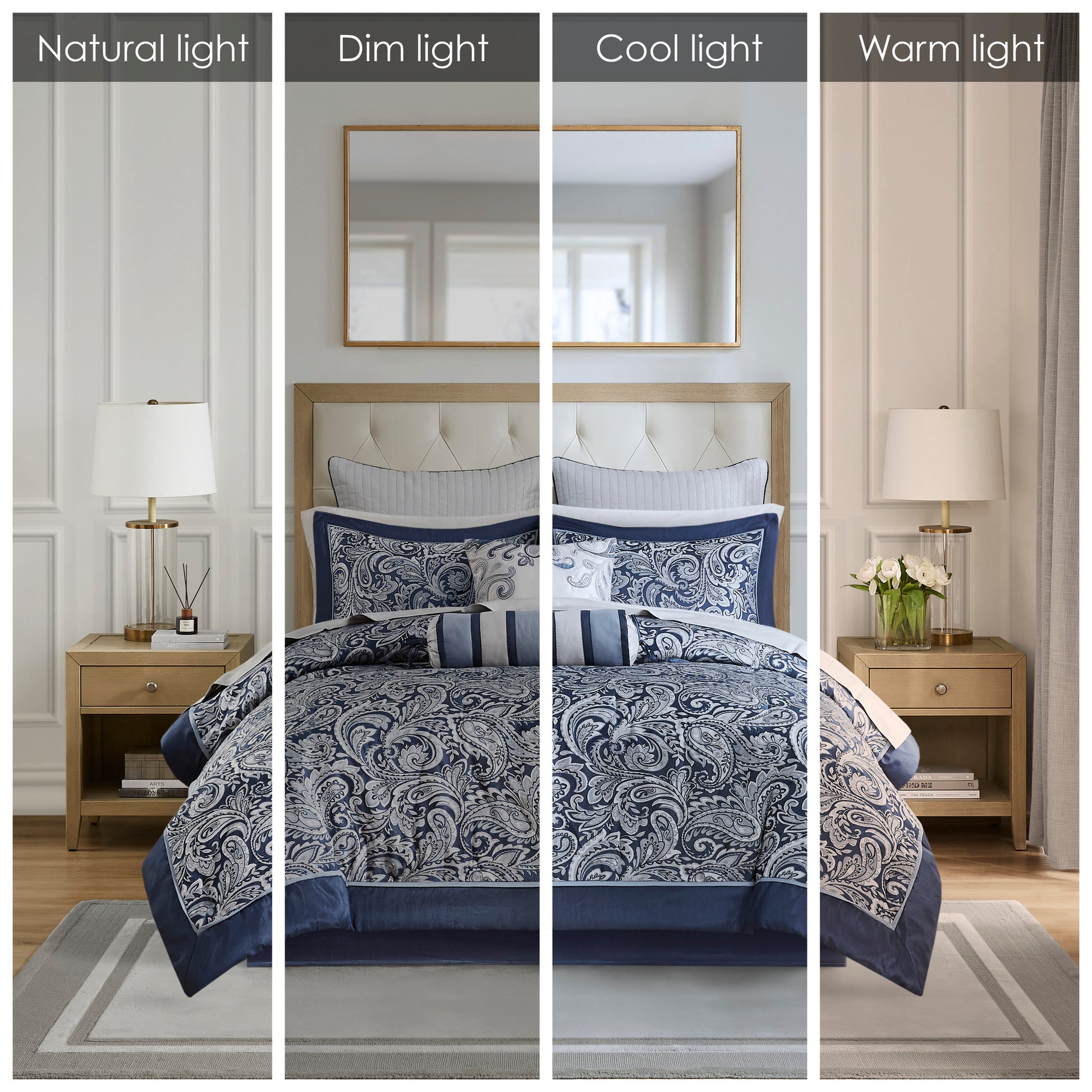 12 Piece Comforter Set With Cotton Bed Sheets Navy Queen Queen Navy Polyester