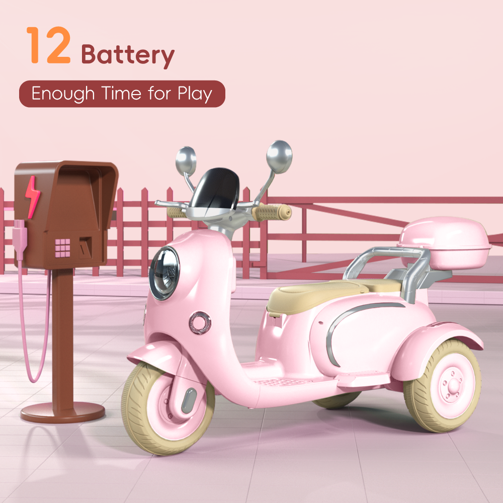 12V Kids Motorcycle, 3 Wheels 12V Kids Ride On Motorcycle With Mp3, Bluetooth, Headlight, Storage Box, Motorcycle For Kids Pink Pink Polypropylene