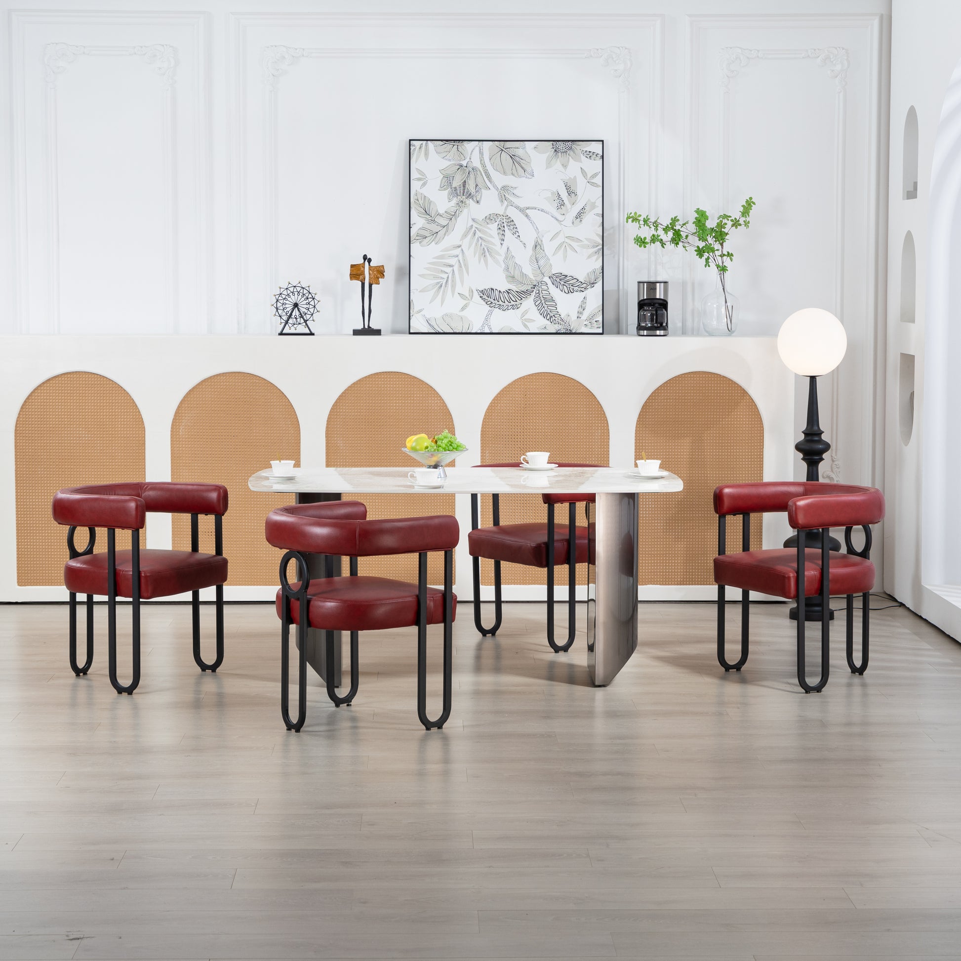 Coolmore Contemporary Designed Pu Fabric Upholstered Accent Dining Chair Barrel Side Chairs Kitchen Armchair For Living Room Set Of 2 Wine Red Pu Wine Red Dining Room Foam Pu Leather