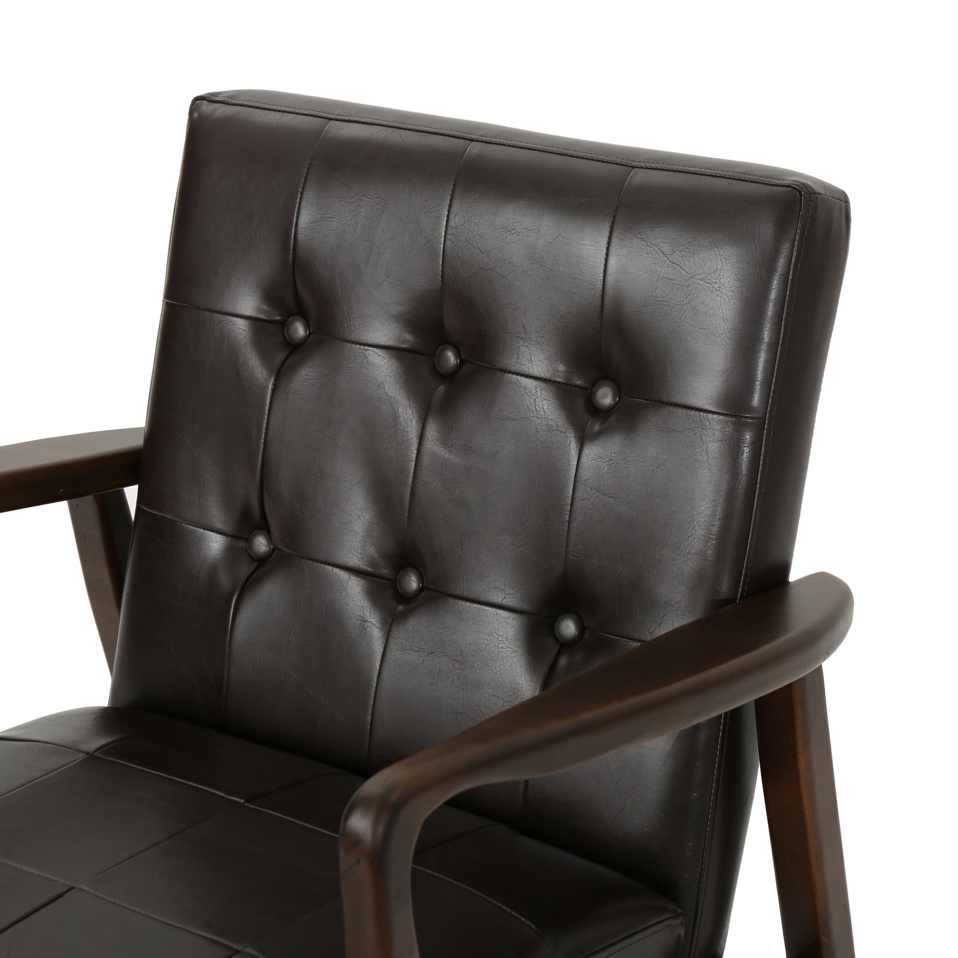 Club Chair, Mid Century Modern Faux Leather Club Chair With Wood Frame Brown Pu