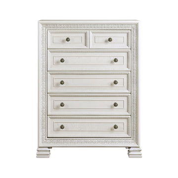 Classic Luxury Pearl White Finish Chest Of 5X Drawers Wooden Bedroom Furniture 1Pc, Dart Molding Design White Wood
