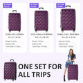 3 Piece Luggage Set Suitcase Set, Abs Hard Shell Lightweight Expandable Travel Luggage With Tsa Lock, Spinner Wheels For Men Women Violet Abs