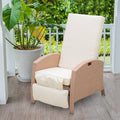 Outsunny Patio Recliner, Outdoor Reclining Chair With Flip Up Side Table, All Weather Wicker Metal Frame Chaise With Footrest, Cushions, Beige Beige Steel