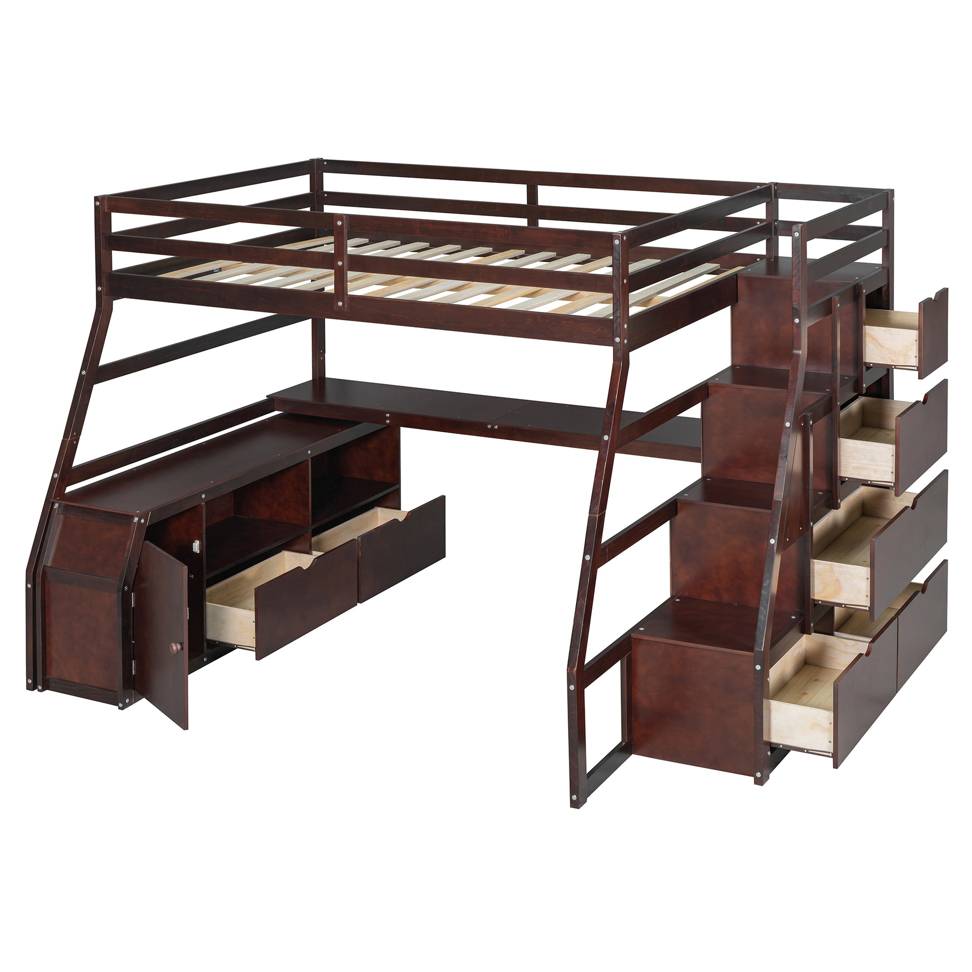 Full Size Loft Bed With 7 Drawers 2 Shelves And Desk Espresso Full Espresso Plywood