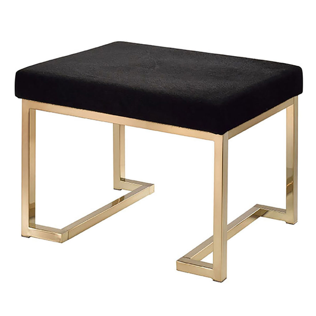 Black And Champagne Ottoman With C Metal Base Black Gold Wood Primary Living Space Solid Black Modern Armless Fabric Metal