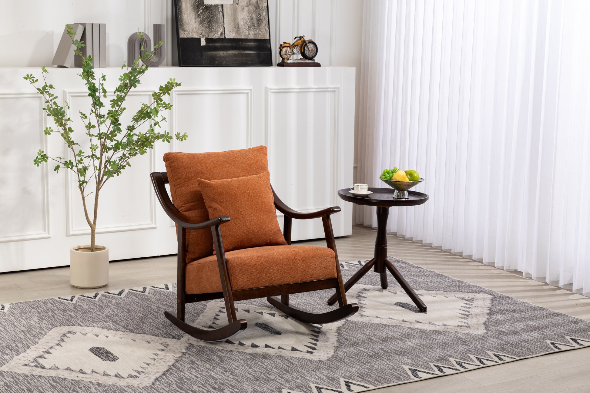 Woven Fabric Mid Century Modern Accent Chairs Comfy Upholstered Glider Arm Chair With Solid Wood For Living Room Bedroom Balcony Light Brown Linen