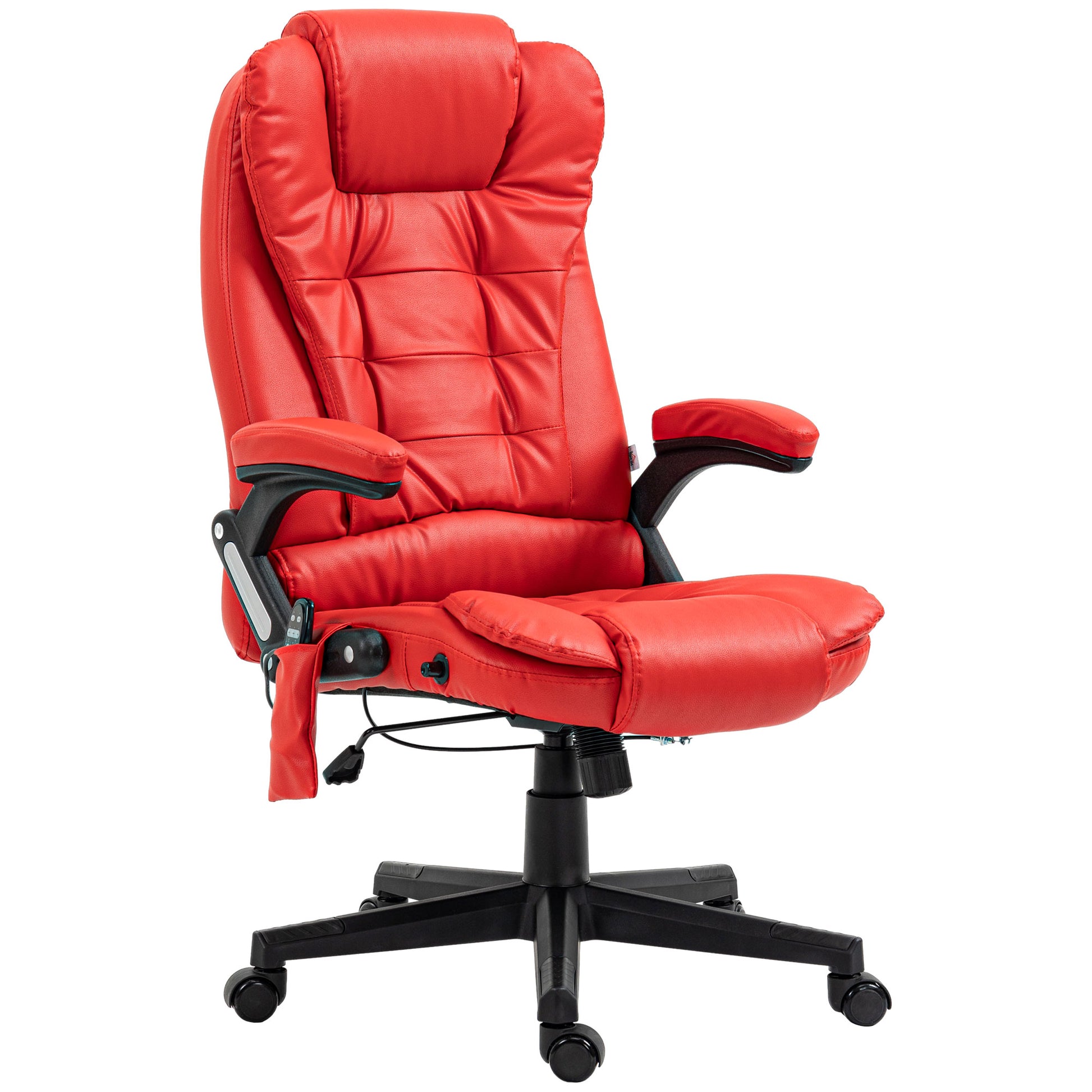 Homcom High Back Vibration Massage Office Chair With 6 Vibration Points, Heated Reclining Pu Leather Computer Chair With Armrest And Remote, Red Red Pu