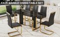 Table And Chair Set. Modern Dining Table With Mdf Top And Beautiful Mdf Legs. Equipped With Comfortable Pu Chairs And Metal Legs. Suitable For A Wide Range Of Decorative Styles. Black Seats 6 Mdf